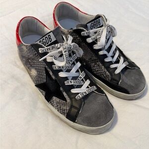 Golden Gooose - Black and Red Snake Skin Superstar Sneakers